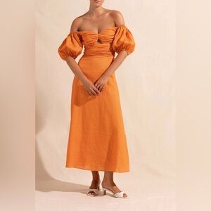 NWOT Peony Bardot Memories Midi Dress in Marigold ASO Olivia Palermo RARE